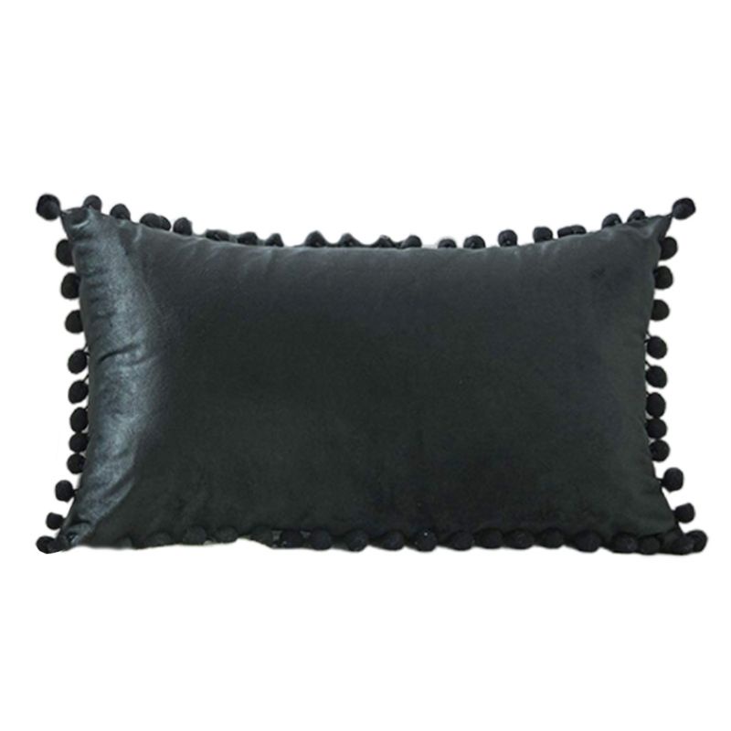 Xiangbao Vỏ Gối Tựa Lưng Bằng Nhung Màu Trơn Hình Chữ Nhật Đính Quả Bông Đơn Giản Phong Cách Bắc Âu