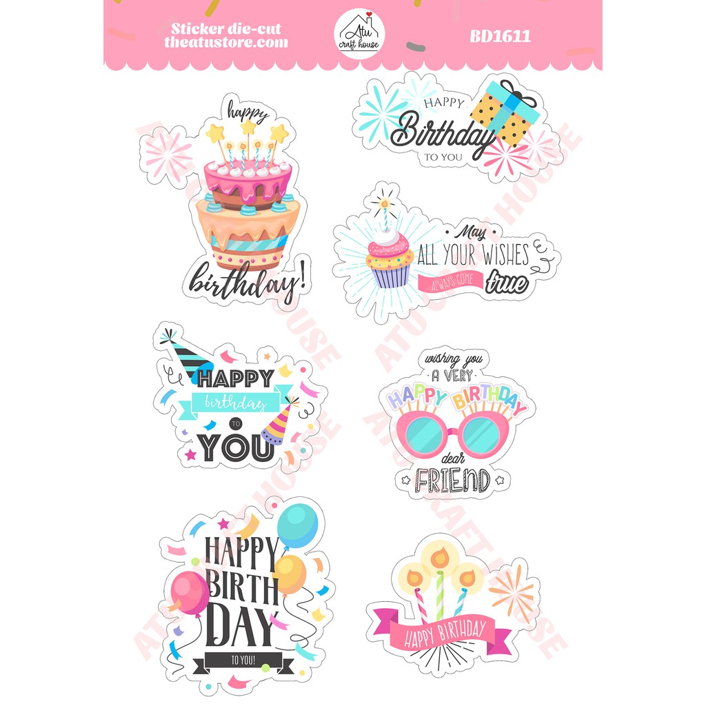 SINH NHẬT - Sticker die-cut - Sticker cắt rời - Nguyên liệu làm Scrapbook Handmade