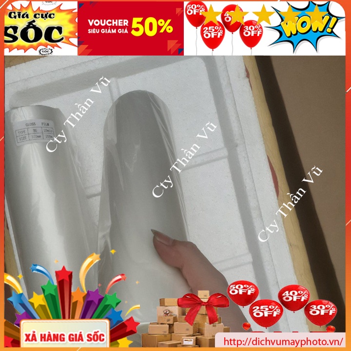 Quận giấy cán nhiệt bóng 25mic loại 300m chuẩn dùng cho máy FM 330 chất lượng INECO