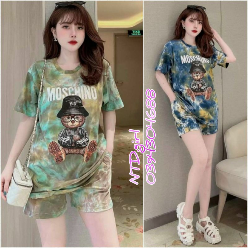 Set bộ nữ thun cotton short in chú mèo, sét đồ đùi mặc nhà hay đi chơi đêu đẹp - HTR