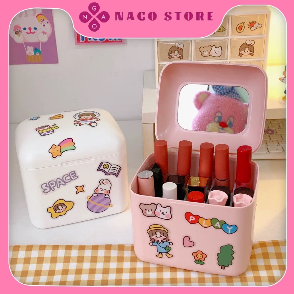 Hộp đựng son 20 ô có gương , hộp đựng mini Nago Store ( TẶNG KÈM STICKER )