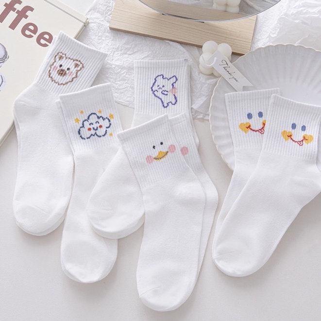 Vớ trắng hình đầu cún, gấu cổ cao