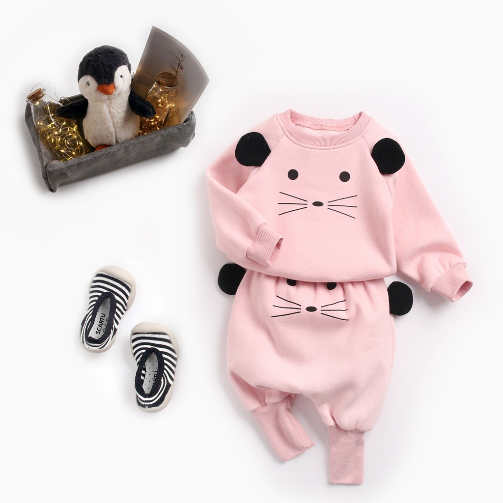 Bộ Quần Áo Sanlutoz In Họa Tiết Hoạt Hình Màu Hồng Thời Trang Mùa Đông Cho Bé