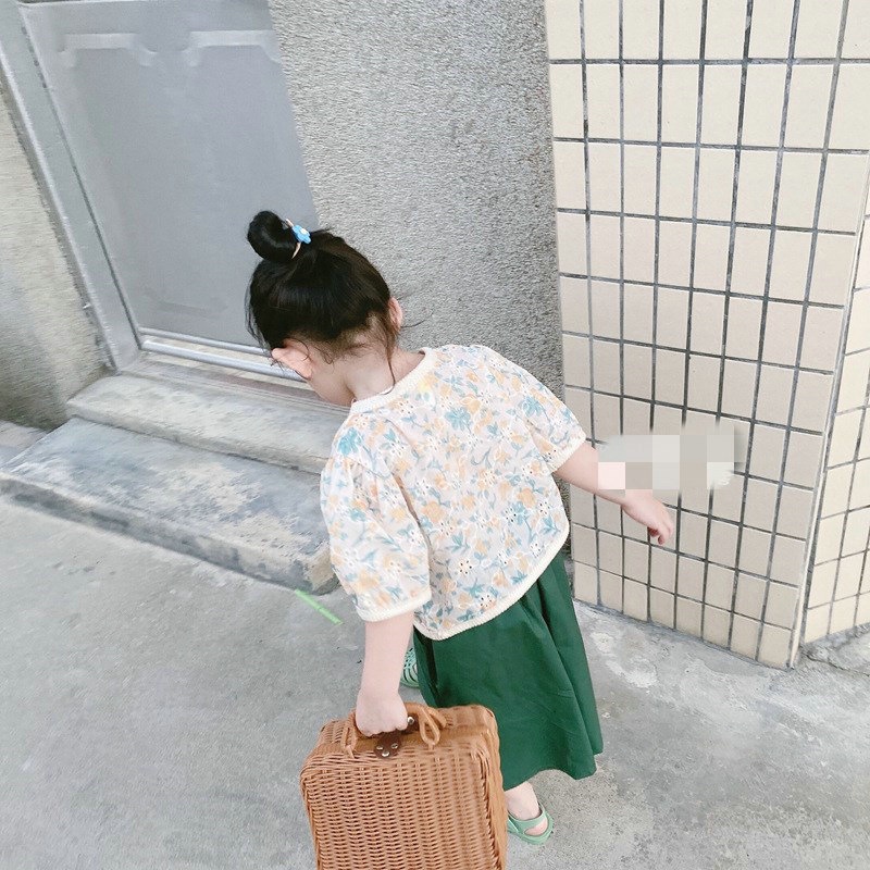 VT47 Size90-130(9-25kg) ️Set bộ bé gái (Áo vải thô + Chân váy vải mịn)  Thời trang trẻ Em hàng Quảng Châu