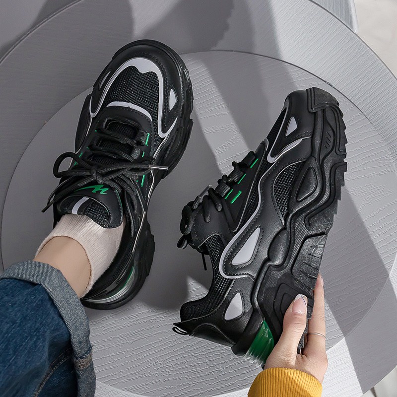 Giày thể thao nữ sneaker chất da phối vải thoáng khí độn đế 5 cm Mdo màu kem trắng