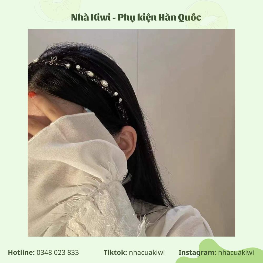 Băng đô cài tóc đính nơ đá