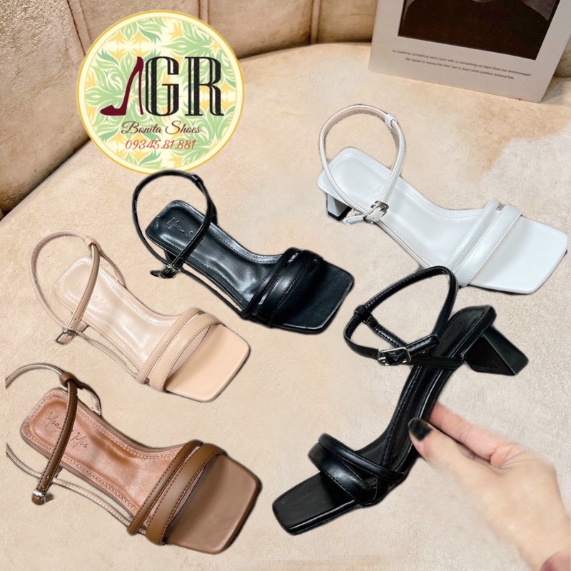 Sandal 2 quai dây phối da mềm gót dẹp 5 cm