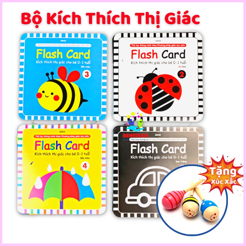 (Tặng Xúc Xắc Cho Bé) Trọn Bộ Tranh Thị Giác Đen Trắng Cho Bé- Giúp Phát Triển Giác Quan Và Não Bộ