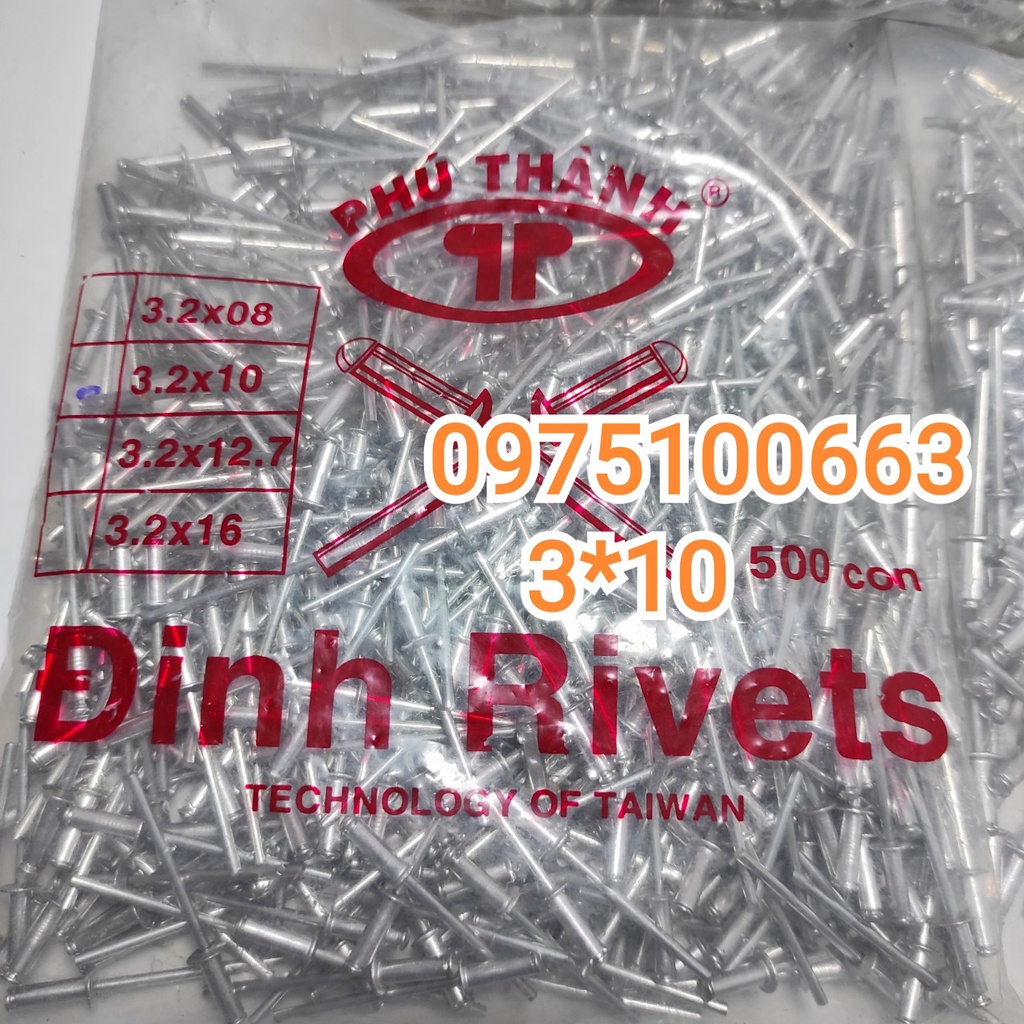 Rive Nhôm 3.2x10mm-4x10mm bịch 500 con - Đinh ri ve giá rẻ