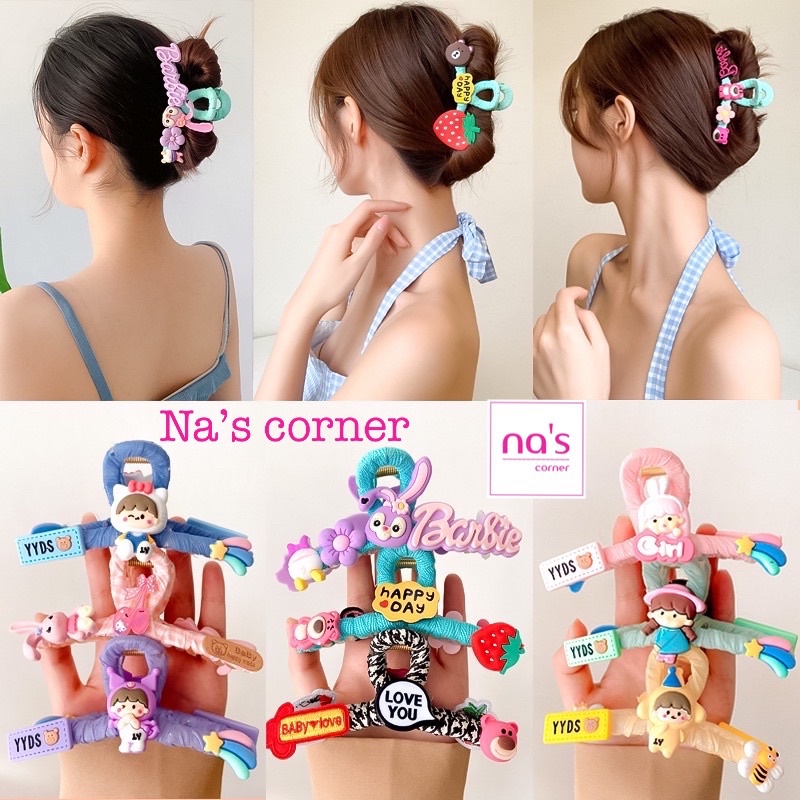 Gấp tóc nhựa trong kẹp gắp tóc càng cua đính hoa nơ gấu thỏ