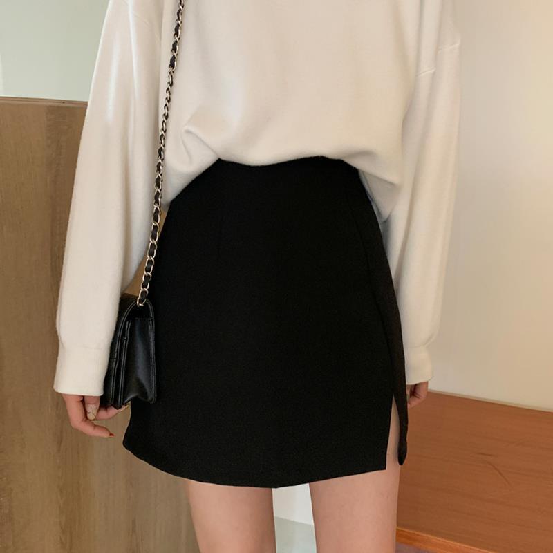 2021 summer new high-waisted short skirt, anti-glare A-line skirt, black and thin, large size split half-length hip skirt | BigBuy360 - bigbuy360.vn