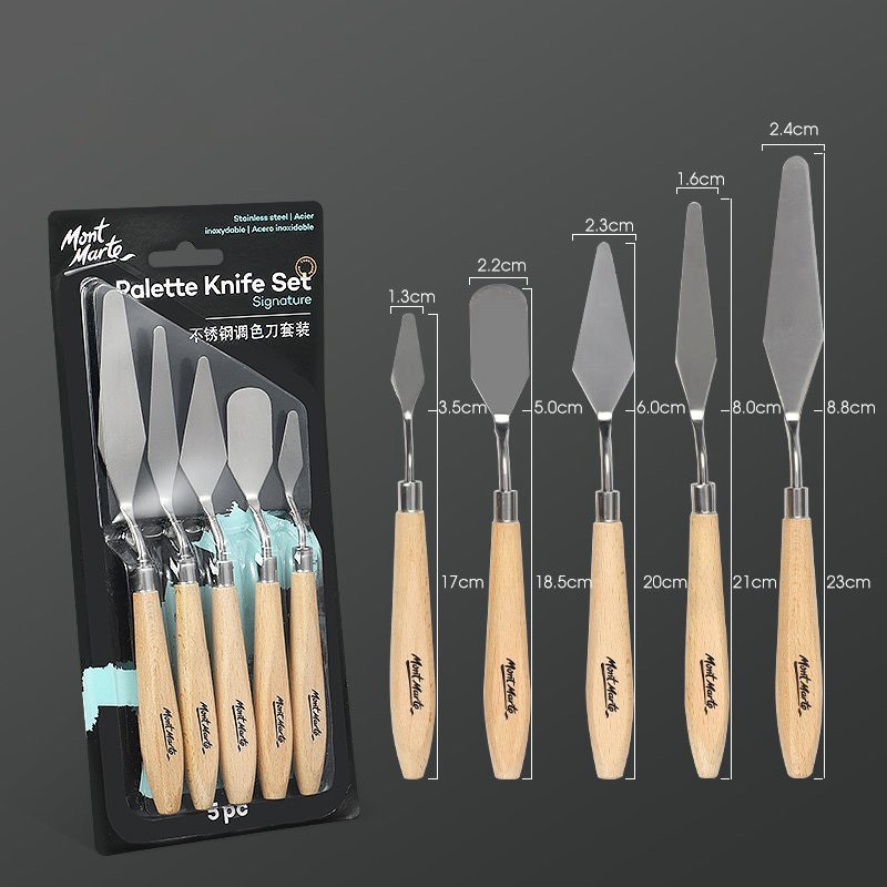 [Hỏa Tốc HCM] Bộ 5 Bay Trộn Màu Thép Không Gỉ Mont Marte - Studio Palette Knife Set 5pce - Stainless - MAPK0002