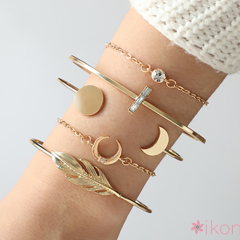 Set 4 vòng tay kim loại đính đá thời trang cho nữ