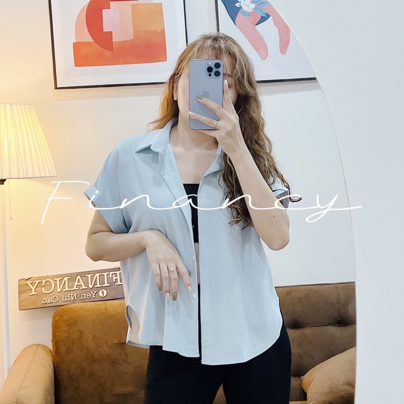 Áo sơ mi nữ tay ngắn cánh dơi màu pastel Hàn quốc chất lụa mềm mại FINANCY AT11
