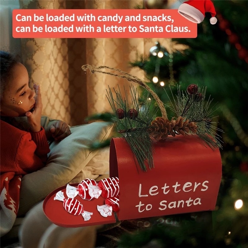 Hộp Thư Bằng Sắt Màu Đỏ Đáng Yêu Trang Trí Cây Thông Giáng Sinh / Hộp Thư Ông Già Noel