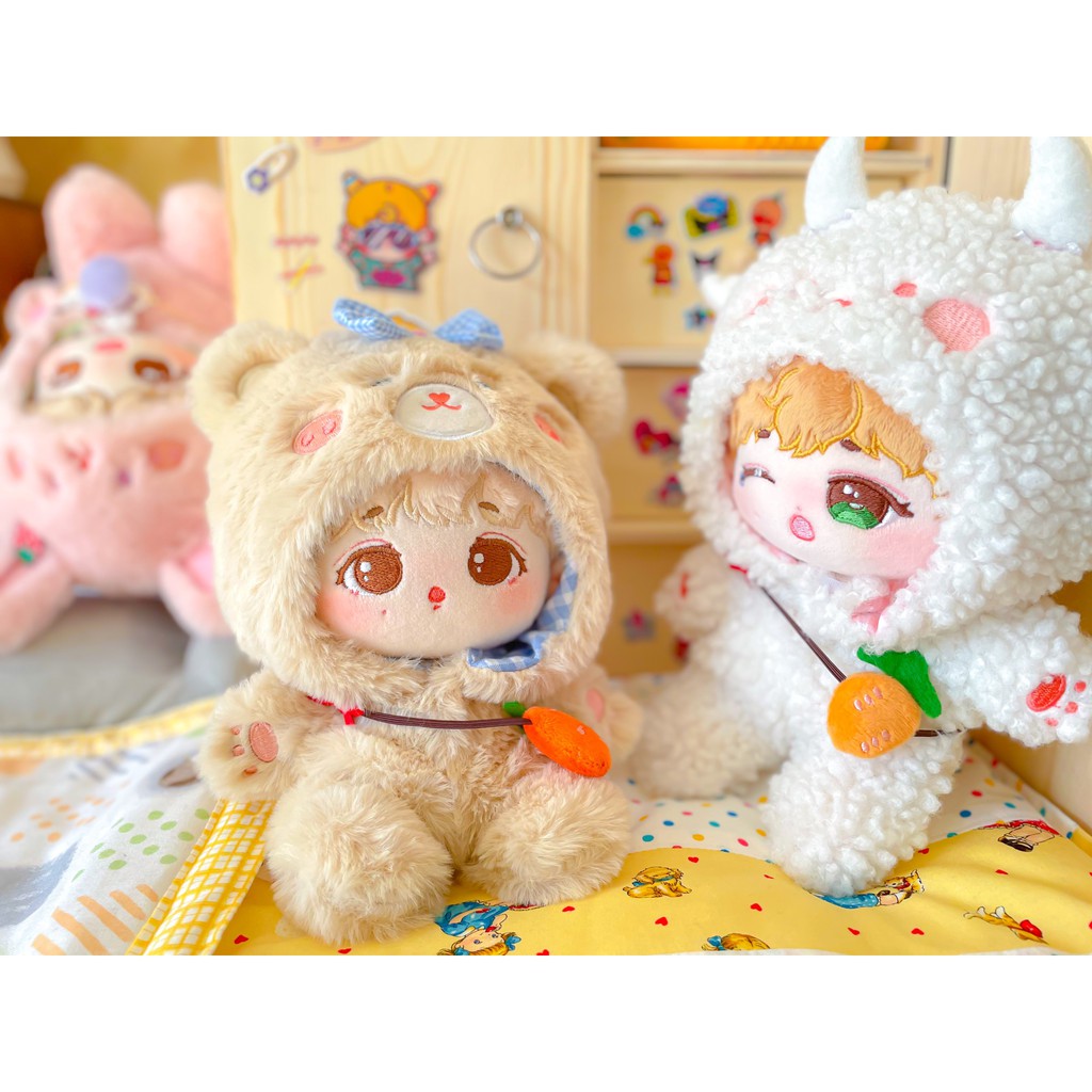 Bộ thú liền thân bông mịn cho doll 10cm 15cm 20cm