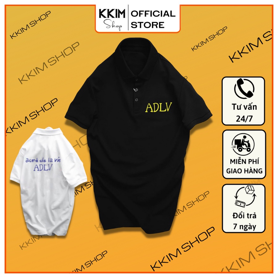 Áo Polo ADLV, Full Size Nam Nữ, áo thun có cổ trắng, đen, cổ trụ Unisex chất Thun Cá Sấu Poly Thái KKimshop