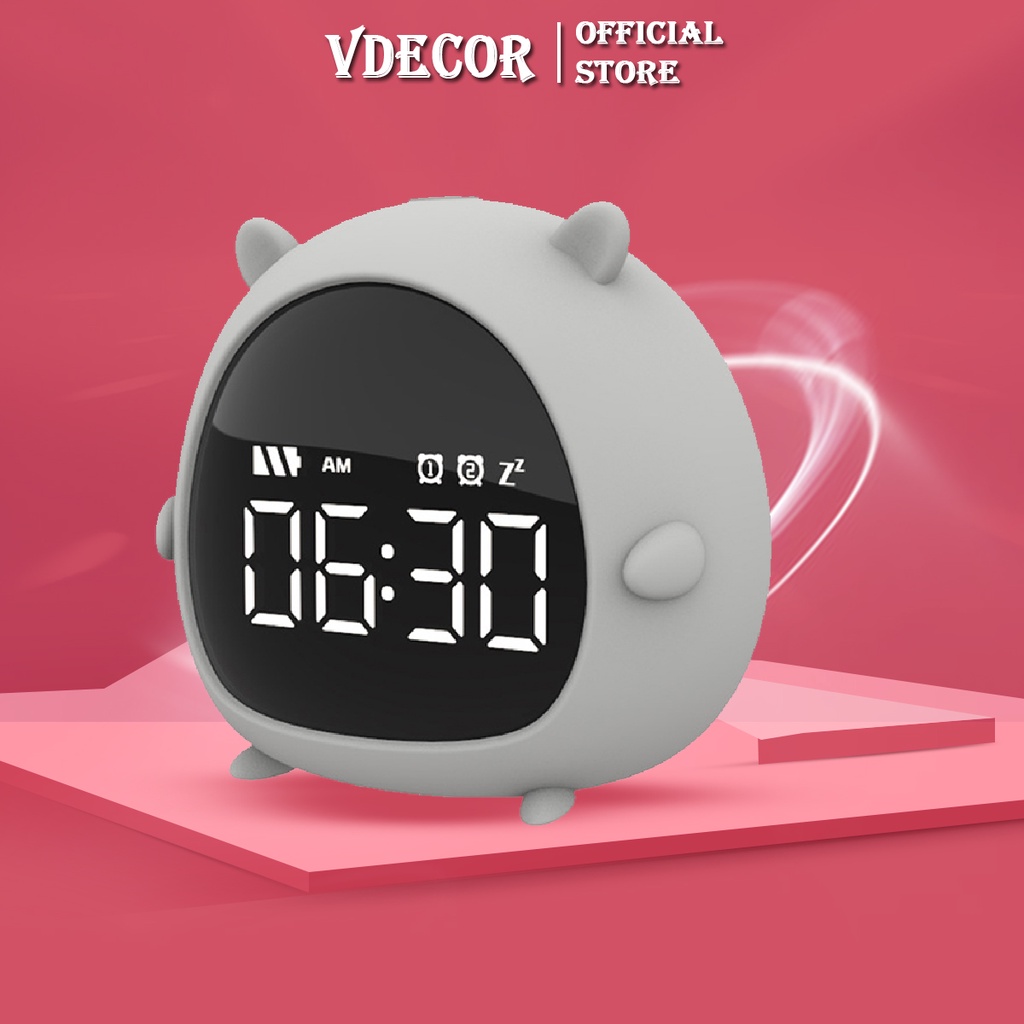Đồng hồ báo thức Vdecor để bàn siêu dễ thương mini USB màn hình LED HD pin 1200mAH