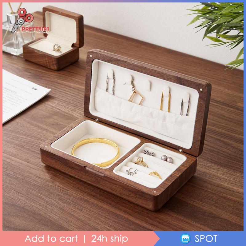 Hộp Đựng Trang Sức Hạt Óc Chó Retro Đựng Trang Sức Bông Tai Vòng Tay