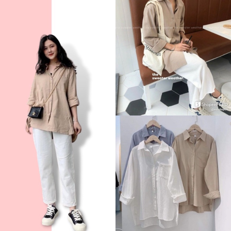 Áo sơ mi form rộng basic freesize phong cách hàn quốc vintage sp001 đổi trả nếu không hài lòng