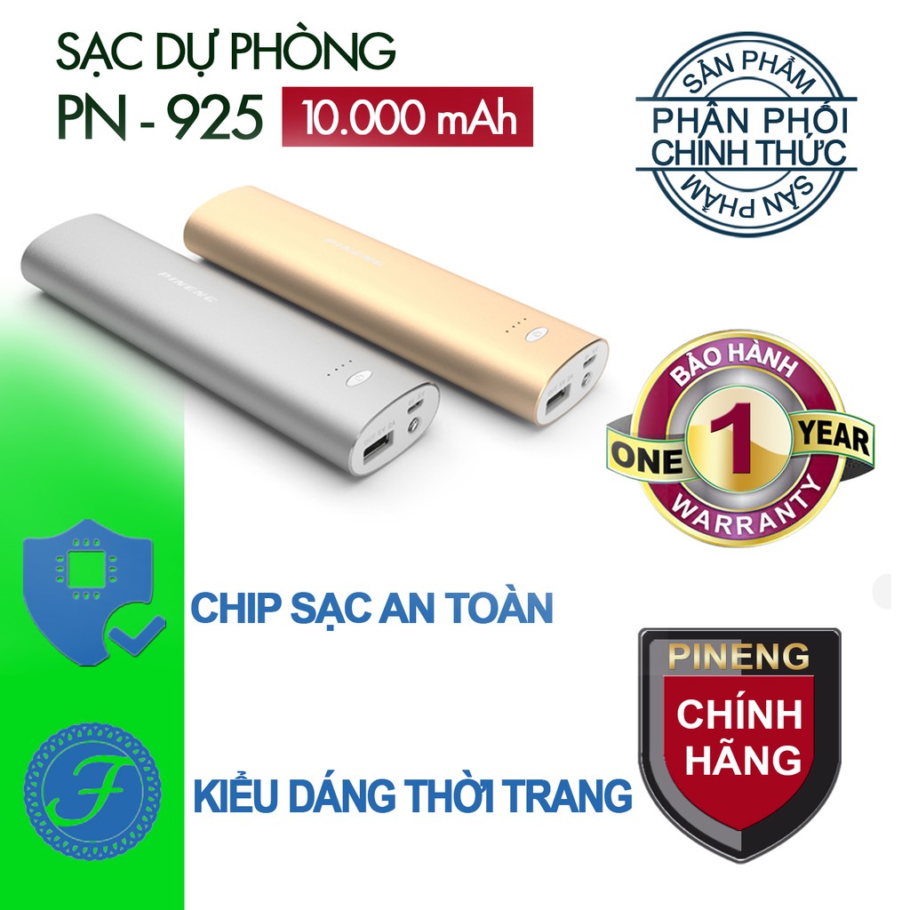 Pin sạc dự phòng PINENG PN-925 10000mAh - Hãng Phân Phối Chính Thức