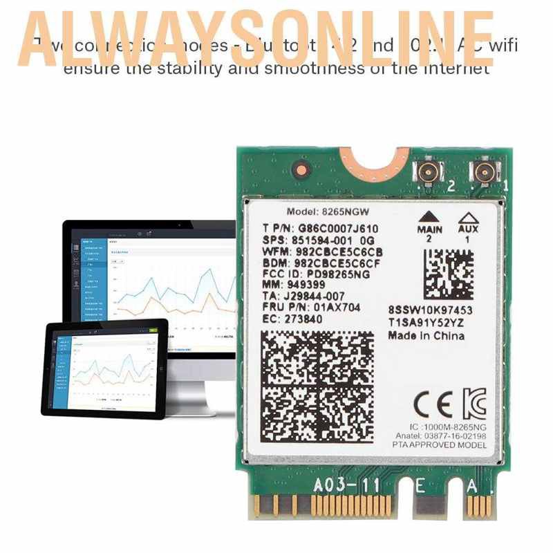 Thẻ Mạng Không Dây Alwaysonline Cho Intel 8265NGW 867Mbps 2.4G/5G NGFF Wifi BT 4.2 Lenovo