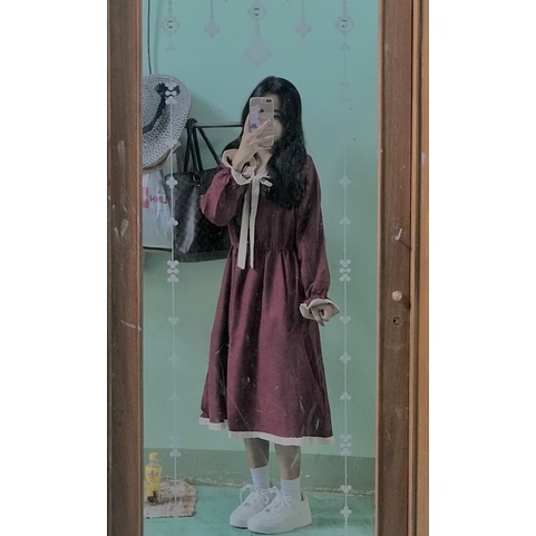 Váy vintage nơ tiểu thư nhiều màu xinh