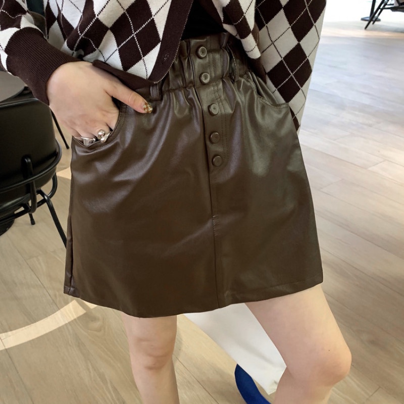 Chân Váy Da PU Lưng Cao Thiết Kế Hợp Thời Trang