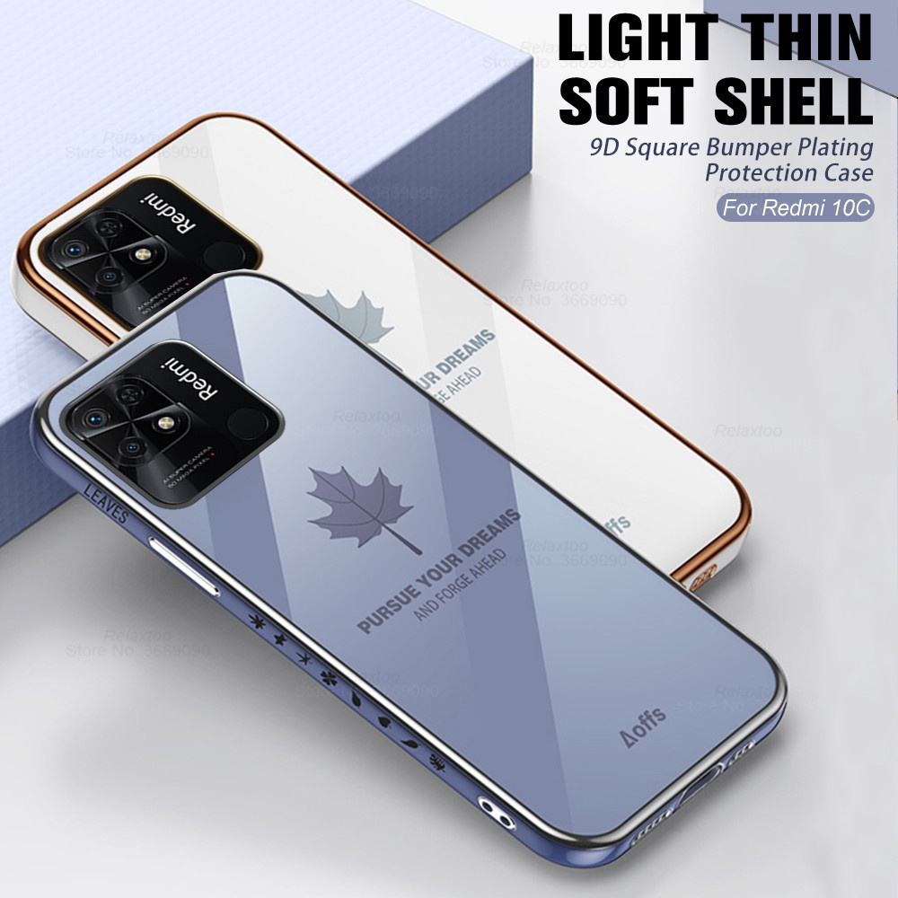Ốp Điện Thoại Silicon Mạ Hình Lá Phong Kèm Dây Đeo Cho Xiaomi Redmi 10C 10 10A 9C 9A Note 11 Pro 11S 10S