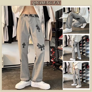 Quần Jeans Nam Nữ Ống Rộng quần jean nữ Họa Tiết quần jean nam ống suông Thêu Chữ Thập quần jean ống rộng chất đũi cao cấp quần tây nam from rộng quần bò suông