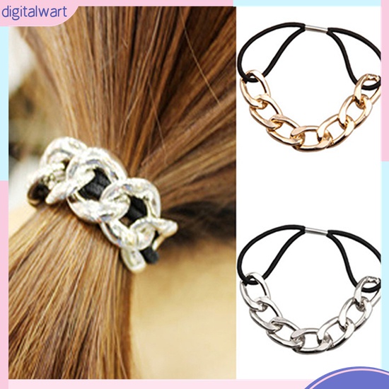Dây Cột Tóc Co Giãn Hình Mắt Xích Kim Loại Phong Cách Hàn Quốc Cho Nữ