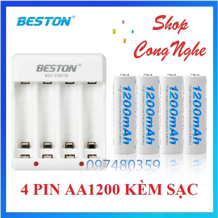 Combo 4 pin sạc AA3000, AA1200 hoặc pin riêng chính hãng BESTON cho máy ảnh, micro karaoke