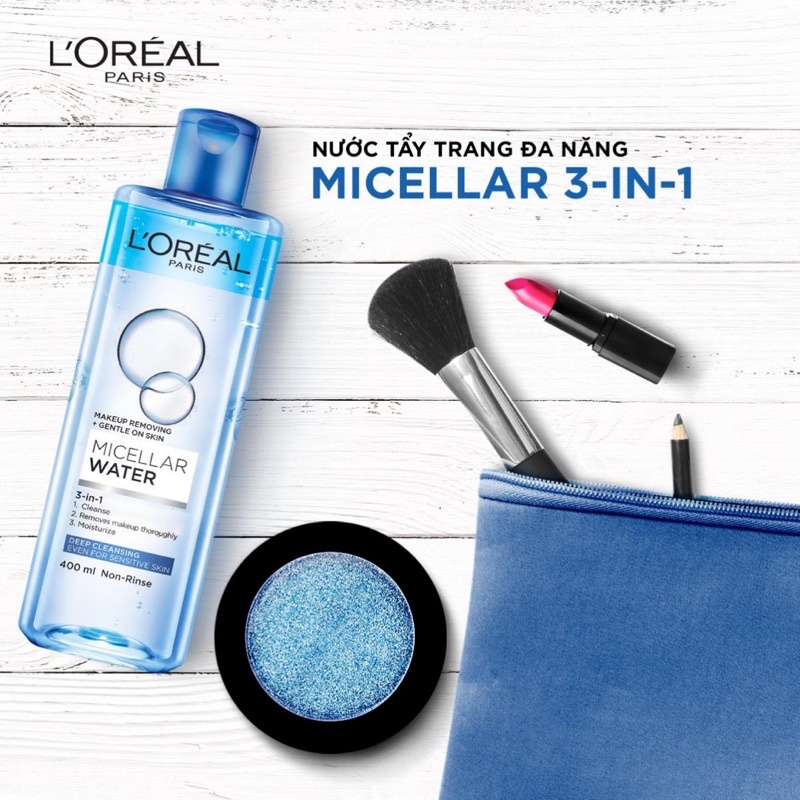 Nước tẩy trang LOREAL L'Oreal Paris Micellar Water 400ml tẩy sạch nhẹ dịu cho da