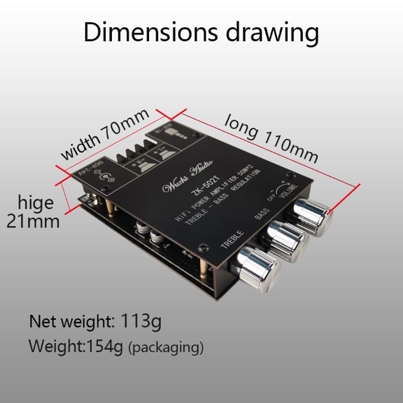 Bảng mạch khuếch đại âm thanh 5.0 bluetooth DC9-24V TPA3116D2 50W x 2
