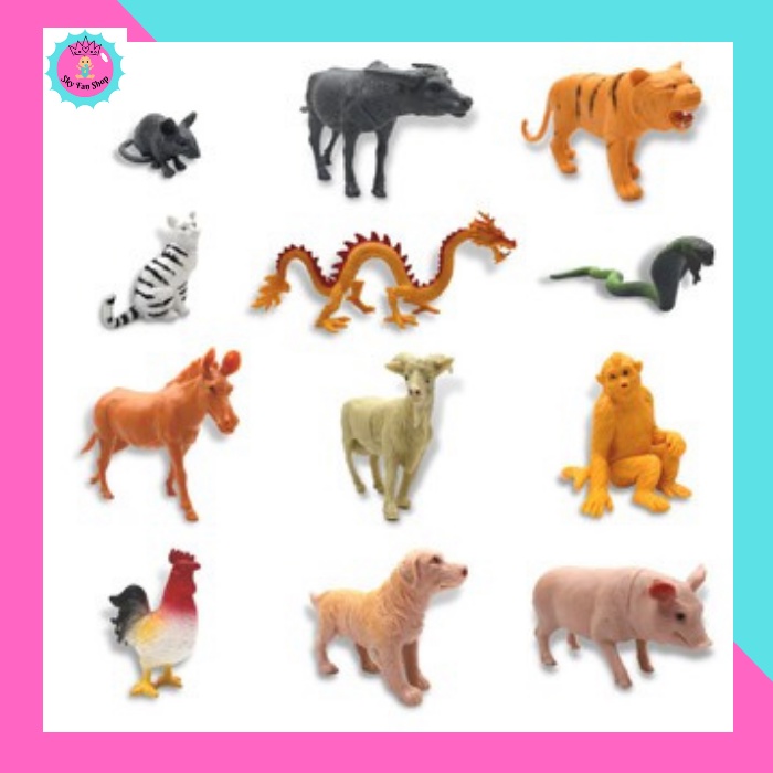 Mô hình con vật đồ chơi cho trẻ em Bộ 12 con giáp giúp trẻ nhận biết các con vật dễ dàng- MÃ SP T12- SKY FAN SHOP