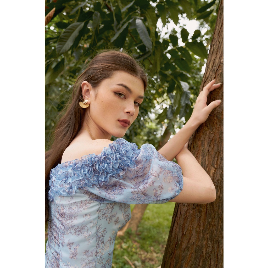 SÒ VINTAGE - FANSY Đầm hoa bẹt vai nhún bèo | BigBuy360 - bigbuy360.vn