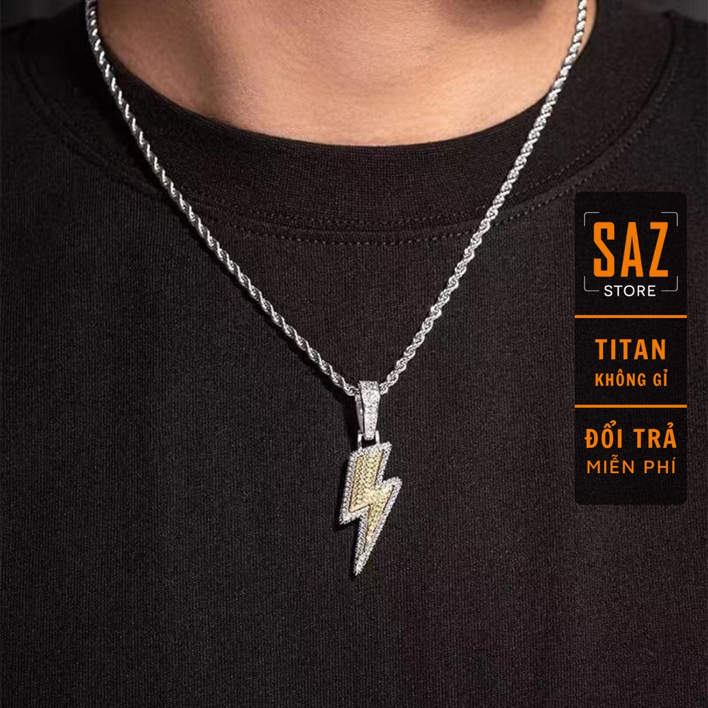 Vòng cổ nam nữ unisex dây chuyền SAZ màu bạc Titan đẹp phụ kiện thời trang - Vòng Cổ Tia chớp