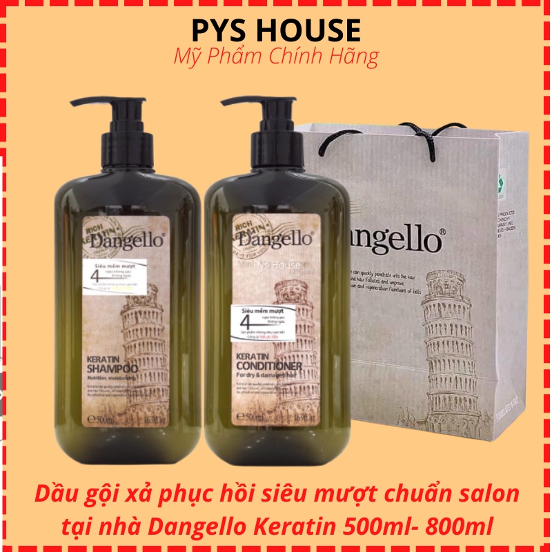 Dầu Gội Xả D'angello Keratin 500ml 800 Dầu gội xả siêu mượt Dangello Keratin 500 - 800ML, phục hồi siêu mượt chuẩn salon