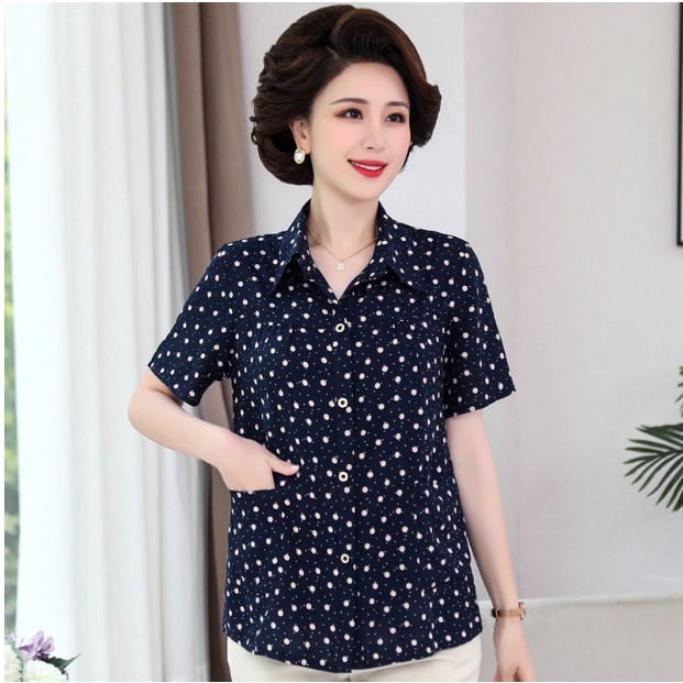 (HÀNG SẴN) Áo Sơ Hoa Cotton Lụa Cho Mẹ Mềm Mát SM35 - Hàng Quảng Châu Cao Cấp