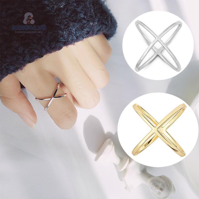 【amigoa.vn】 Nhẫn Đeo Ngón Trỏ Dáng Chữ Thập Ba Chiều Kiểu Rỗng Cho Nữ