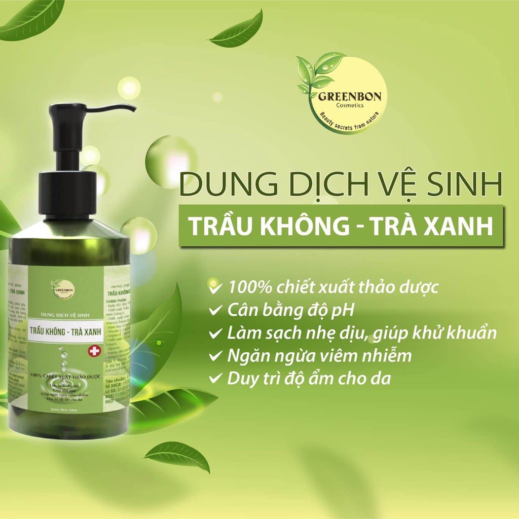 Dung dịch vệ sinh phụ nữ trầu không trà xanh GreenBon 150ml hỗ trợ khử mùi và cân bằng PH vùng kín