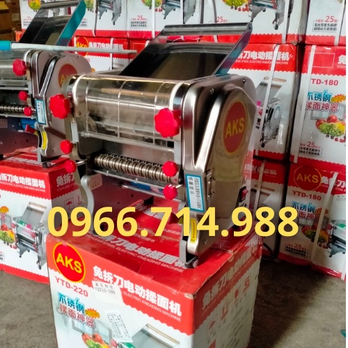 Máy Cán Bột Cắt Sợi Làm Mì Tươi Chạy Điện AKS 220 Inox Toàn Bộ Trục Cán 22cm Lô Cắt Sợi Tròn,Sợi Dẹt Bảo Hành 12 Tháng