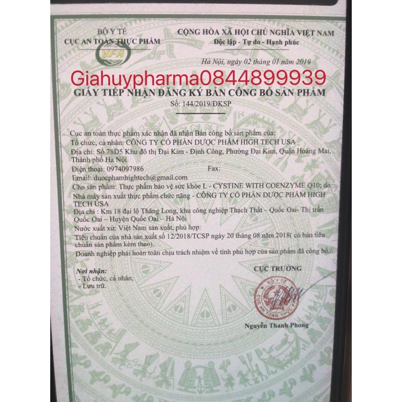 Viên uống L -Cystine with Coenzyme Q10 hết rụng tóc ,nám tàn nhang