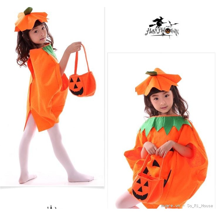 Bộ hóa trang bí ngô ngộ nghĩnh cho bé chơi Halloween từ 3-7 tuổi