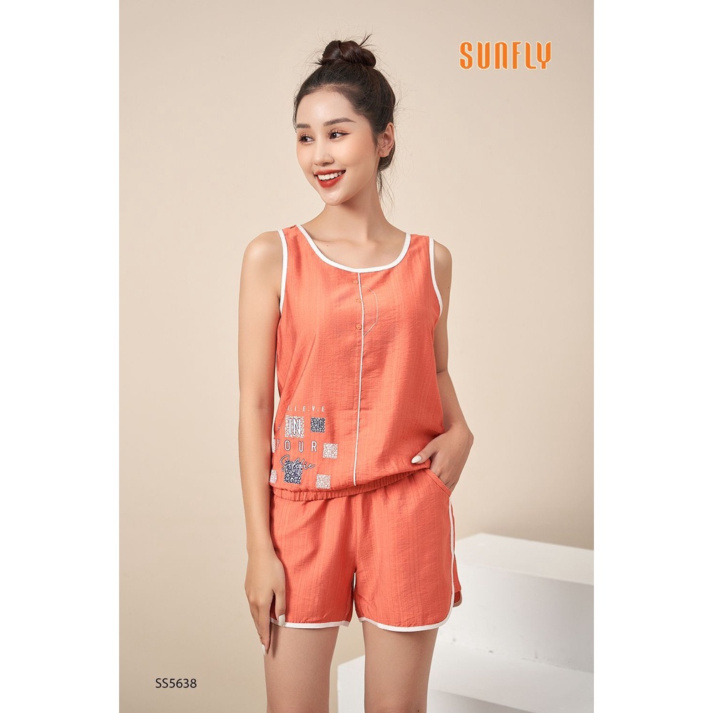 Bộ đồ mặc nhà thể thao Sunfly, set đồ line áo ba lỗ quần đùi chất đũi mềm nhẹ thoáng mát lạnh, thể thao trẻ trung SS5638