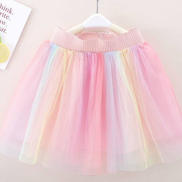 Chân Váy Ngắn Họa Tiết Cầu Vồng Phong Cách Phương Tây Thời Trang Xuân Hè Cho Bé Gái