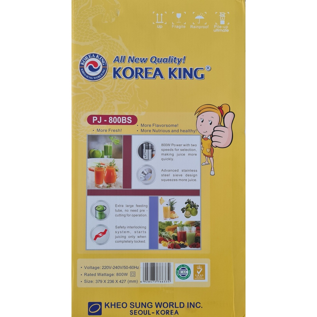 Máy ép trái cây Korea King PJ-800BS + TẶNG KÈM Bình đun siêu tốc Korea King PWP - 17P/G