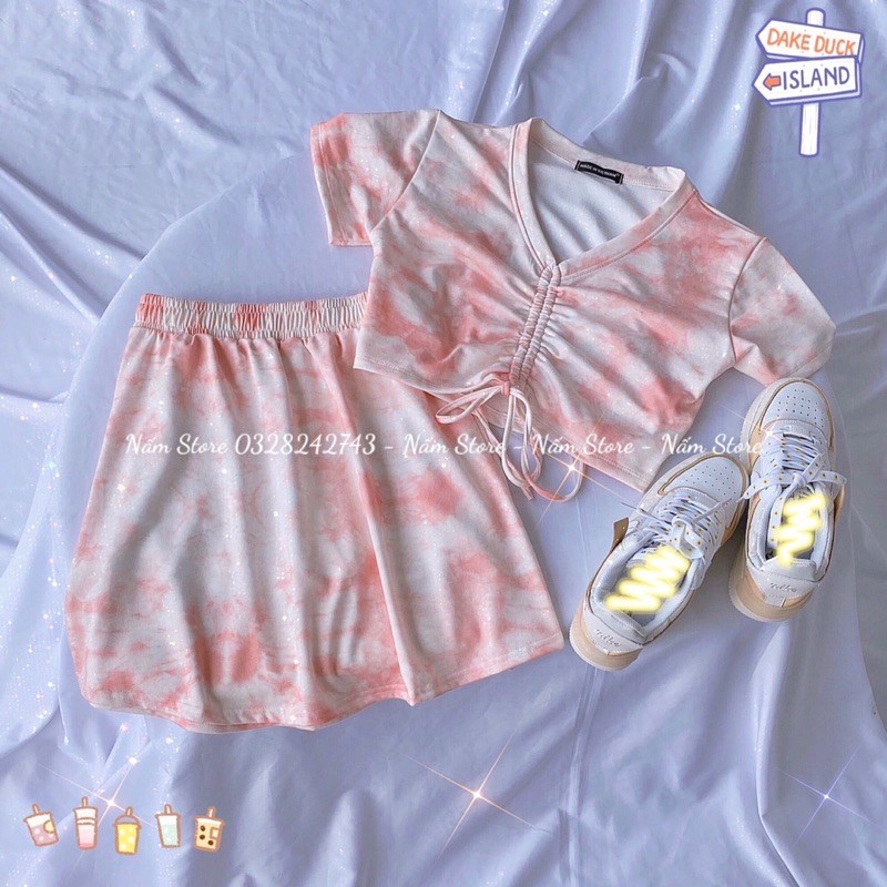 Áo croptop dây rút loang màu unisex tie dye hot hit