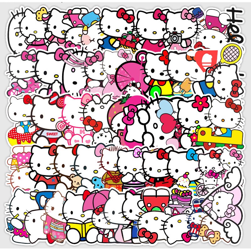 [Set 52 Cái] Sticker chủ đề Hello Kitty cute dán trang trí laptop, mũ nón bảo hiểm, vali, xe tay ga, ván trượt - DB.023