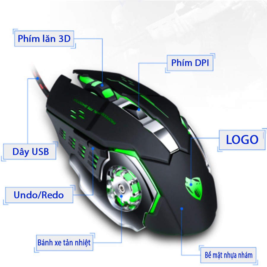 Chuột máy tính Latope chuột cơ gaming chơi game có dây Led RGB V6